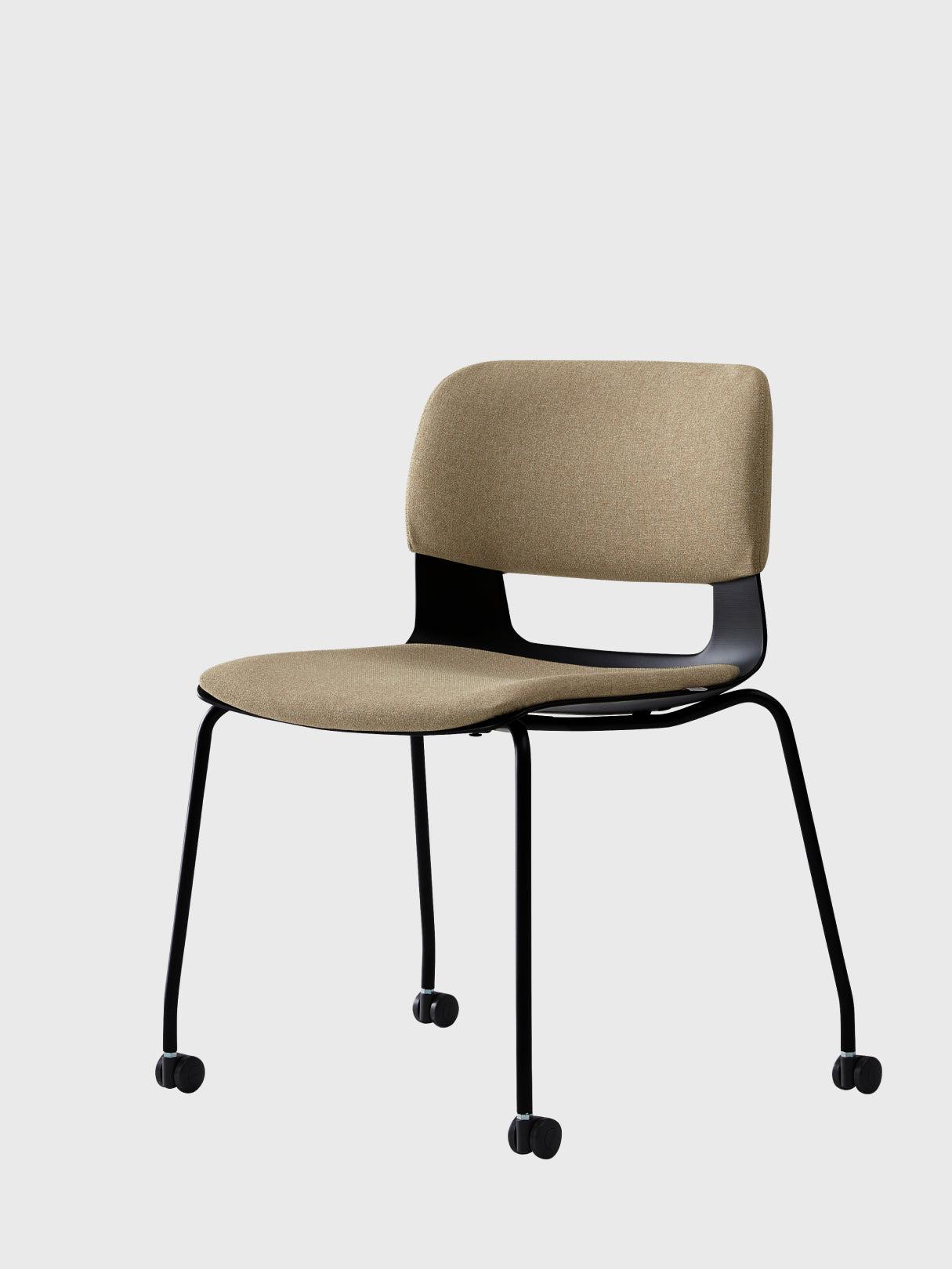 BUTTON 4-Leg / Castors, Fabric, Black / Beige