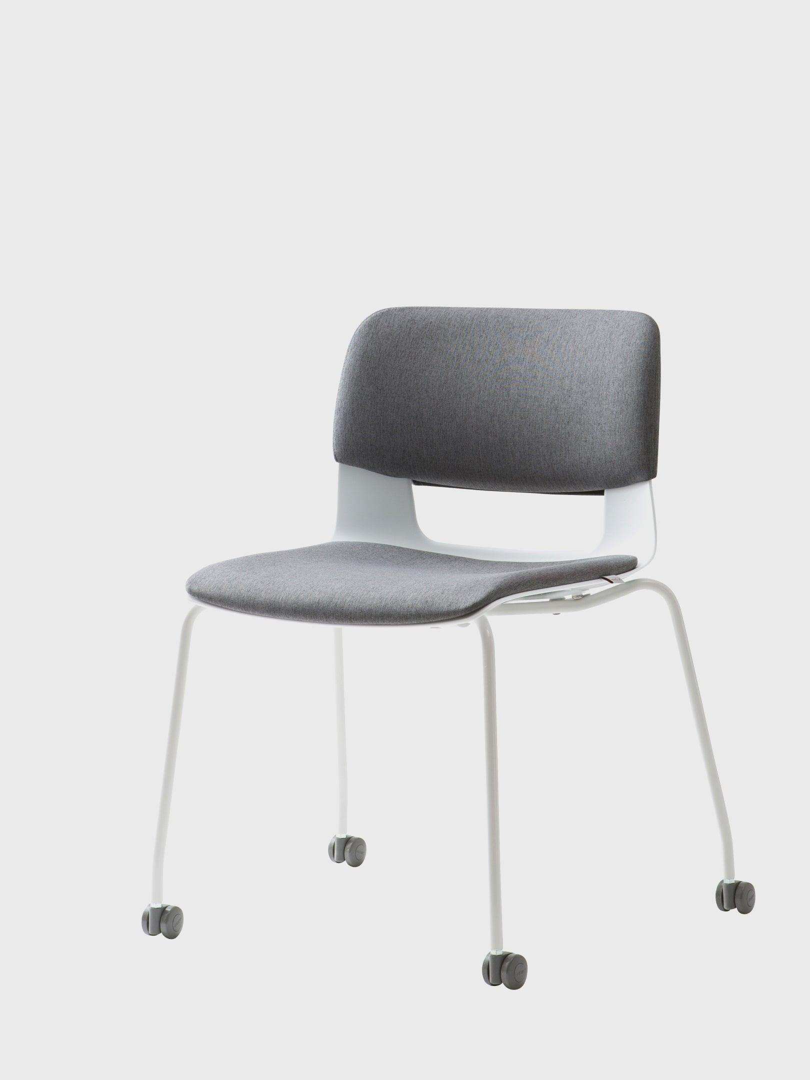 BUTTON 4-Leg / Castors, Fabric, White / Moss Grey