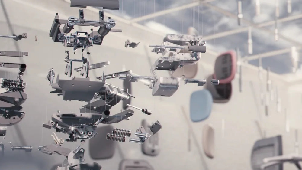 SIDIZ chair components arranged to show their engineered construction