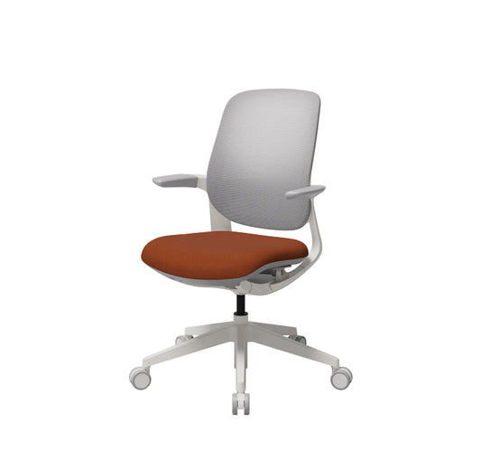 T25 Small Ergonomic Office Chair (White Mesh Back, Orange Seat)
