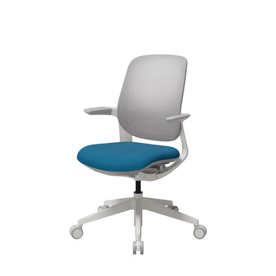 T25 Small Ergonomic Office Chair (White Mesh Back, Blue Seat)