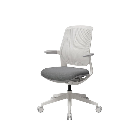 SIDIZ T25 compact office chair with white plastic back and Warm Grey seat