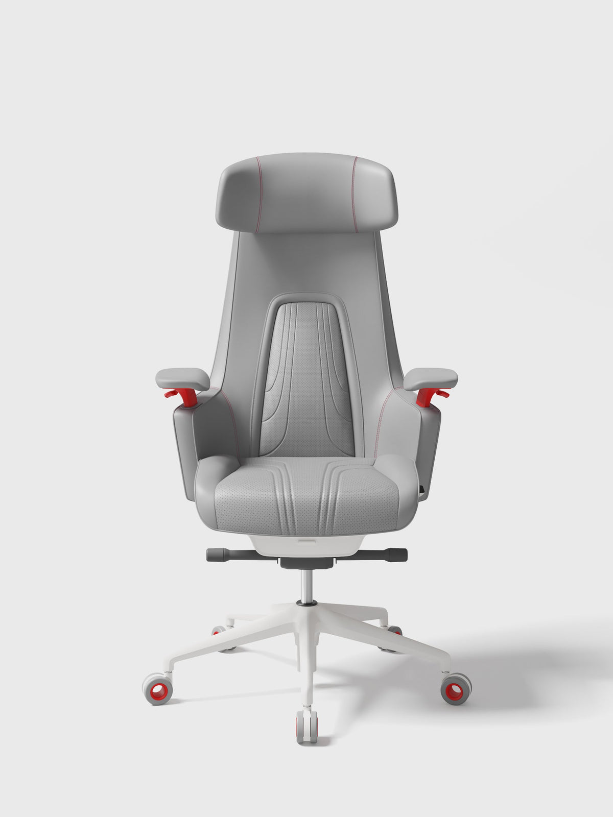 SIDIZ GC PRO with grey upholstery, white frame and red accents, front view