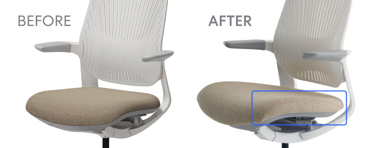 Earlier and current LINIE seat front-edge finish