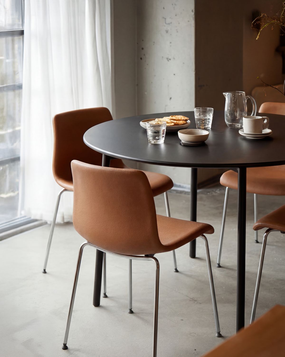 MANE in an AI-generated warm leather with a dark table setting