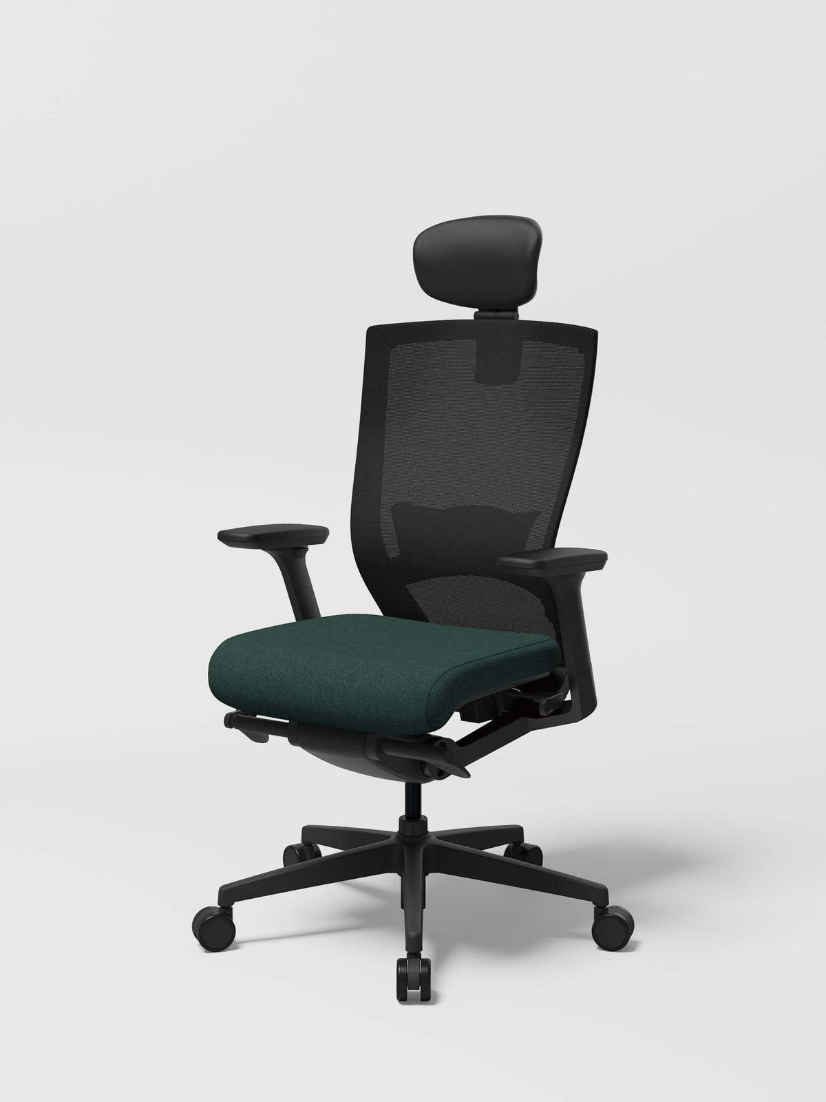 SIDIZ T50 ergonomic office chair, black frame with deep green seat, front view