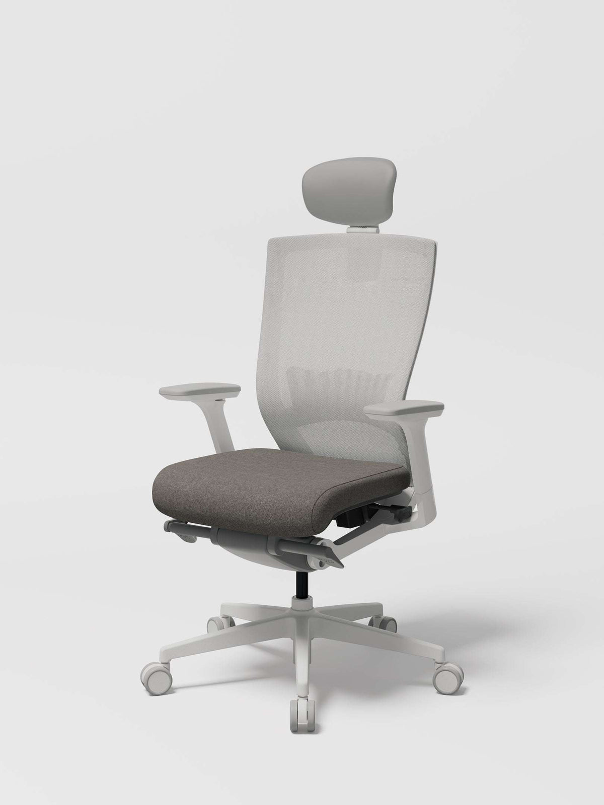 SIDIZ T50 ergonomic office chair, white frame with grey seat, front view
