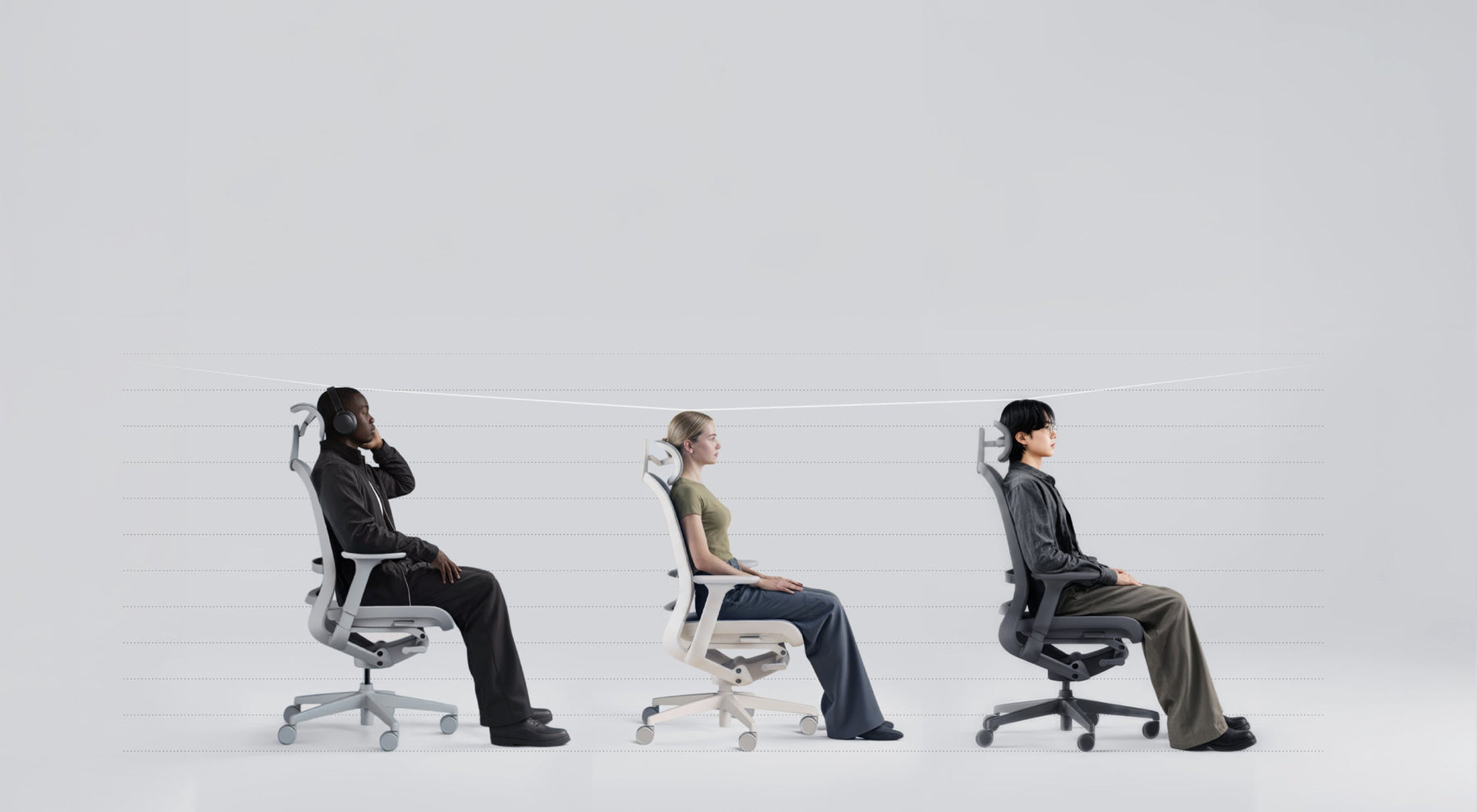 People of different heights seated in individually adjusted SIDIZ T60 AIR chairs