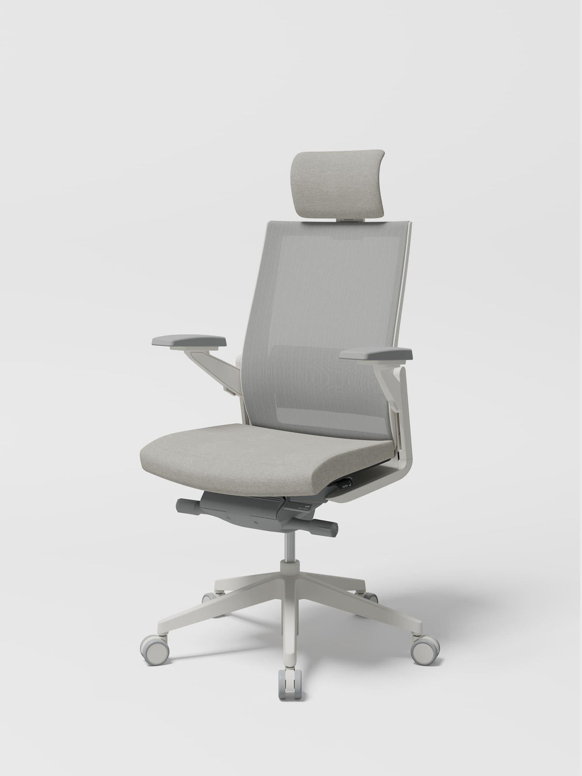 SIDIZ T80 premium ergonomic office chair, white frame with light grey upholstery, front view