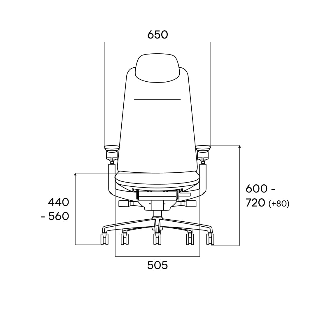 Dimension drawing of the SIDIZ T90, front elevation, in millimetres